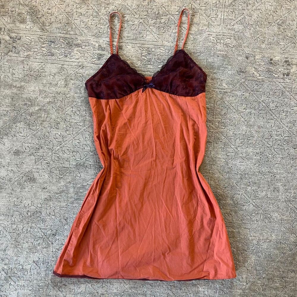 Gilligan & O'Malley Orange Slip Dress Lingerie Lace Pajama Mini Women Size L